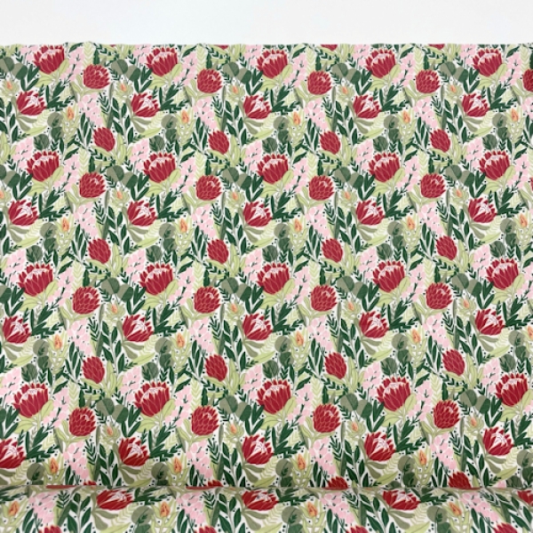 Beschichtete Baumwolle Protea Blumen rot
